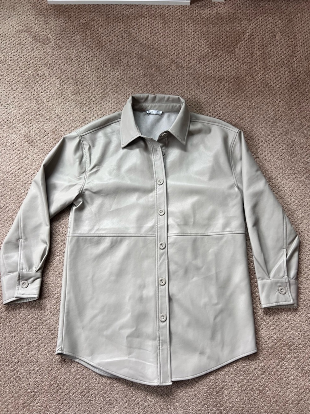 Dex Light Gray/ Taupe Faux Leather Button-Front Shirt Jacket